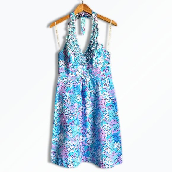 Lilly Pulitzer Dresses & Skirts - Lilly Pulitzer Lillian Worth Halter Dress V-Neck Ruffle Tie Back Spring Summer